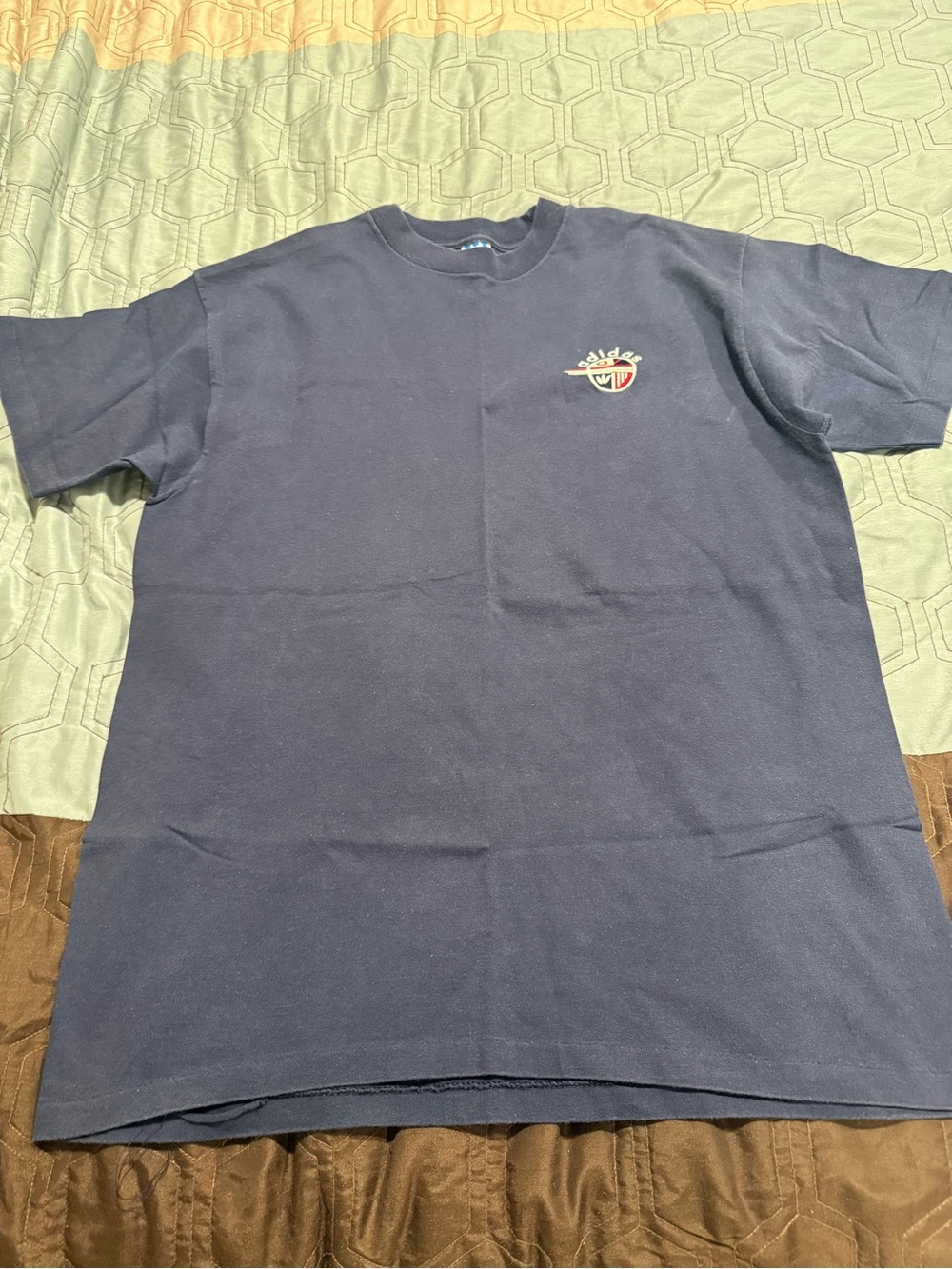 Adidas Embroidered Logo T-shirt Single Stitch 80s 90s Blue Large Made In USA